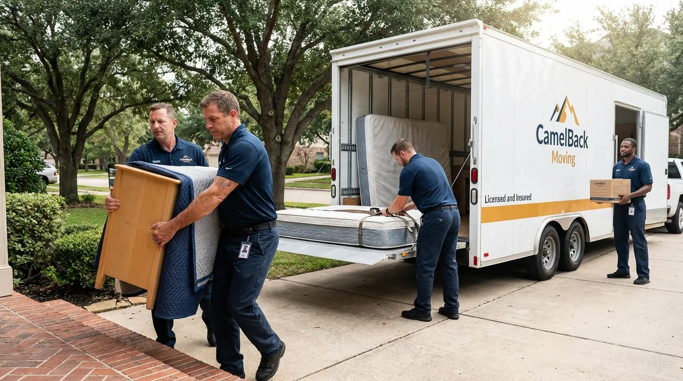 Crew loading residential truck for cross-state move from Clearwater, KS