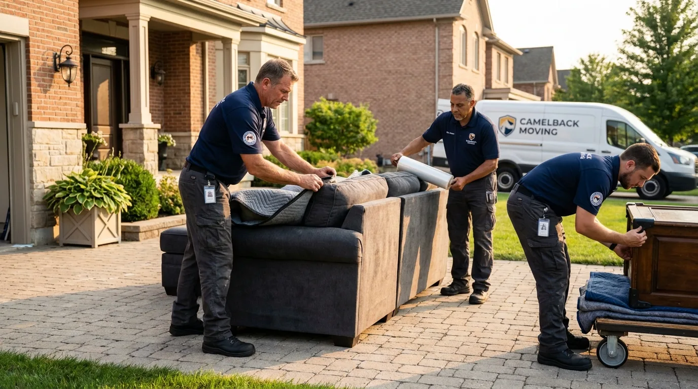 Large estate moving crew wrapping furniture in Clearwater, KS