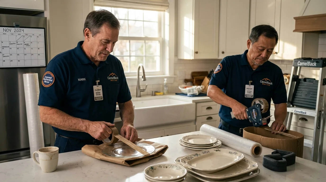 Professional crew packing kitchen dishware in Clearwater, KS